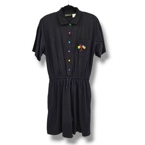 Vintage ABVIEN Rainbow Button Romper Dress Pride Flags Black Drawstring Waist L‎